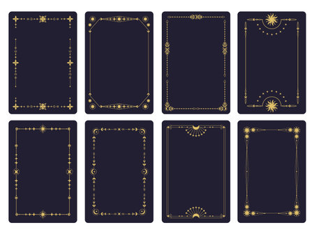 Tarot card frame. Geometric ornamental linear border with mystic astrological luxury elements, mystic esoteric design, astrology celestial luxury concept. Vector framing setのイラスト素材