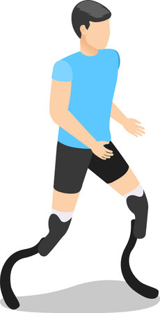 Young athlete with prosthetic legs running, demonstrating resilience, determination, and the power of the human spirit in overcoming physical limitationsのイラスト素材