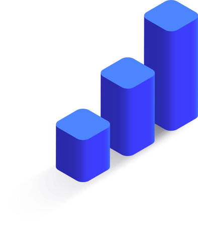 Blue bar graph ascending against a white background, illustrating positive growth, success, and...