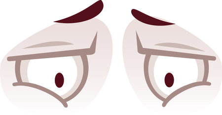 Cartoon illustration featuring a pair of suspicious eyes glancing sideways, expressing disapproval and distrust while conveying a sense of concern and worryのイラスト素材