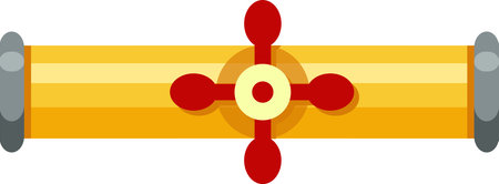 Yellow gas pipeline featuring gray joints and a red valve, regulating gas flow and supplying energy resources for diverse industrial and domestic needsのイラスト素材