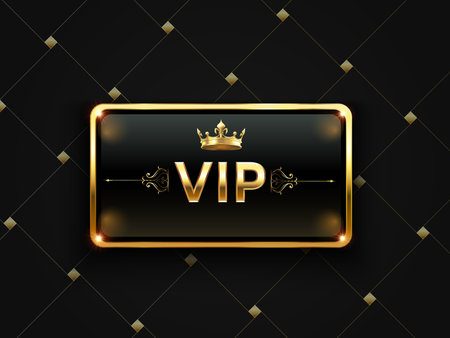Golden VIP card featuring a crown, shining against a black background, exuding luxury and elegance, perfect for exclusive memberships or premium servicesのイラスト素材
