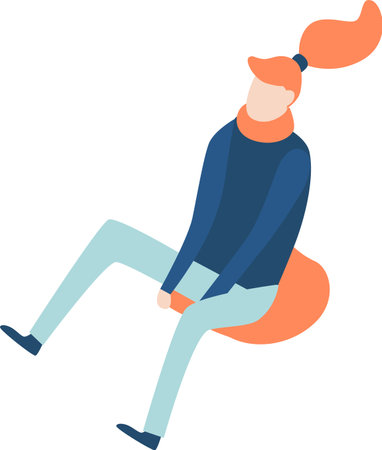 Young woman wearing winter clothes sliding down on inflatable sled, having fun outdoors during winter holidays, colorful flat vector illustrationのイラスト素材