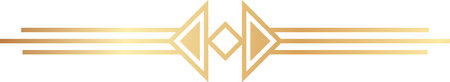 Geometric golden art deco ornament elegantly dividing three parallel horizontal lines, creating a sophisticated design that embodies luxury and timeless style in a decorative formatのイラスト素材