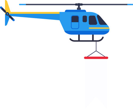 Blue and yellow rescue helicopter carrying first aid equipment during an emergency operation, flat vector illustration isolated on white backgroundのイラスト素材