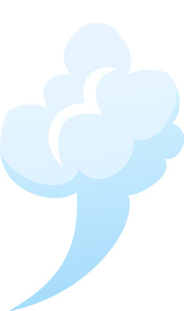 Light blue cartoon cloud is swirling, creating a tail, against a clean white backdrop, ideal for weather, fantasy, or children projectsのイラスト素材