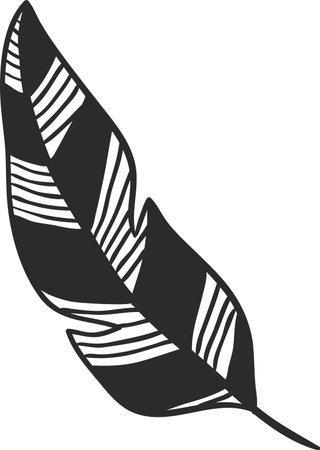 Decorative feather with black and white stripes creating a visually appealing pattern, ideal for design projects, crafting, and artistic illustrations, adding a touch of nature and eleganceのイラスト素材