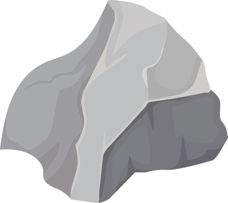 Gray cartoon rock featuring a sharp edge pointing upward, isolated against a white background, symbolizing elements of geology, mining, and natural resource explorationのイラスト素材