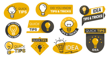Light bulb badge. Quick tip and did you know badges, creative idea and knowledge labels with light...