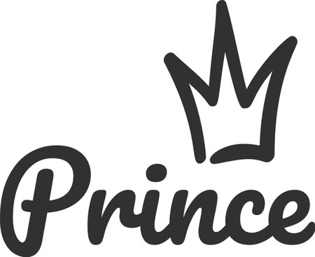 Simple black and white illustration featuring prince lettering and a crown, perfect for celebrating a little boy birthday party or baby shower. Ideal for invitations and decorationsのイラスト素材