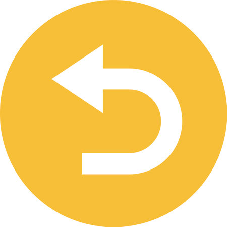 White return arrow curving left over a vibrant yellow background, representing navigation and correction in digital interfaces with simplicity and clarityのイラスト素材