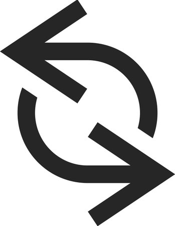 Circular arrow rotating counterclockwise, reset symbol with two arrows forming a loop, simple black and white vector icon isolated on whiteのイラスト素材