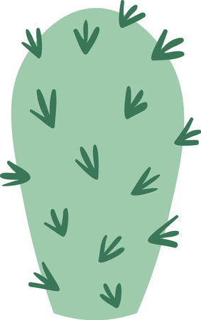 Light green stylized prickly pear cactus thriving in the desert, adorned with numerous thorns, featuring a hand drawn illustration isolated against a crisp white backgroundのイラスト素材