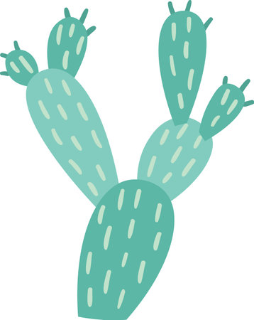 Light green stylized prickly pear cactus growing with rounded leaves and small spikes, simple vector illustration isolated on white backgroundのイラスト素材