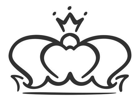 Hand drawn crown featuring heart shaped details, symbolizing royalty, power, and authority, set against a clean white background, exuding elegance and classic charmのイラスト素材