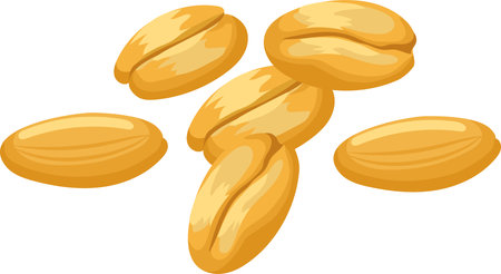 Oat grains falling and rotating on a white background, creating a dynamic and appetizing visual suitable for food and beverage marketing campaignsのイラスト素材
