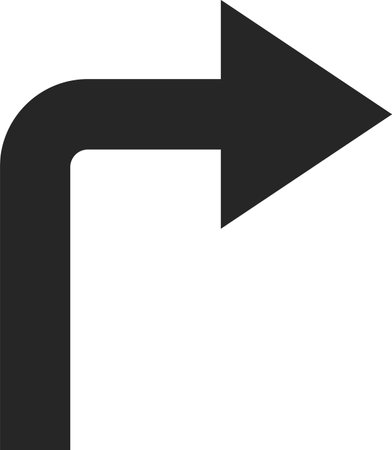 Simple black arrow pointing to the right after making a ninety degree upward turn, featuring a clean design and isolated on a white background, ideal for various applicationsのイラスト素材