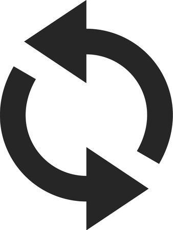 Two arrows forming a circular shape, creating a continuous loop that symbolizes concepts such as refresh, reload, restart, and the cyclical nature of processes and progressのイラスト素材