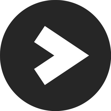 White arrow pointing right in black circle indicating next button, simple vector icon isolated on white background, forward direction symbol, modern minimalist designのイラスト素材