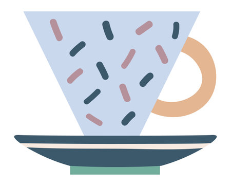 Contemporary coffee cup adorned with an abstract confetti pattern, resting elegantly on a matching saucer, embodying modern tableware design and celebrating coffee cultureのイラスト素材
