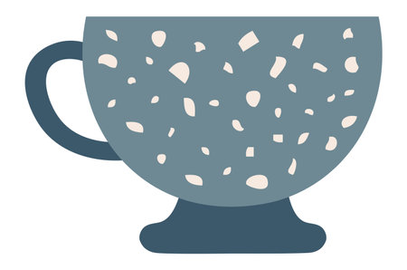 Cozy blue ceramic cup featuring a modern abstract terrazzo pattern resting on a white background, ideal for coffee breaks, tea time, and stylish home decorのイラスト素材