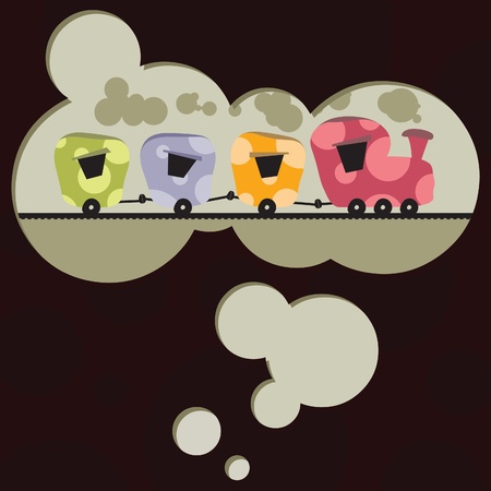 Train in your dreams with cars traveling on the railsのイラスト素材