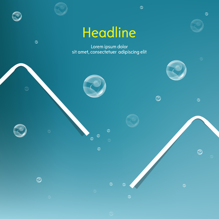 Bubbles with straw on blue background. Isolated. Vector illustration. 10 EPSのイラスト素材