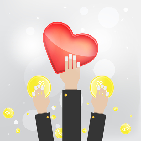 Flat style vector hand saving money, time, heart and idea. Isolatedのイラスト素材