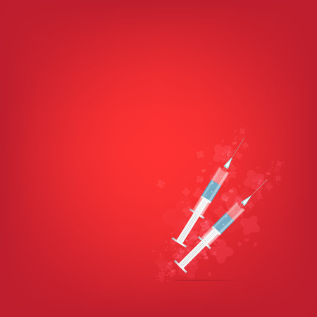 Realistic vector syringe on red background. Isolated. 10 EPS.のイラスト素材