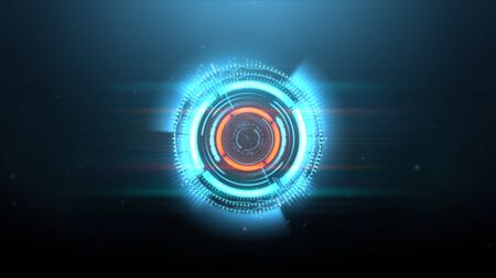 Blue spectrum circular wave black backgrounds with particlesの写真素材