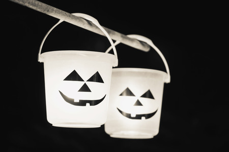 light in two Halloween bucket BW antique toneの写真素材