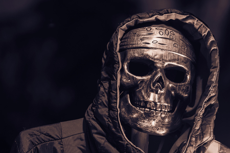 skull and hood in halloween dark  split toneの写真素材