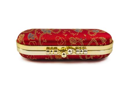 Red silk case isolated on white backgroundの写真素材