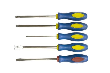 Five different screwdrivers isolated on white backgroundの写真素材