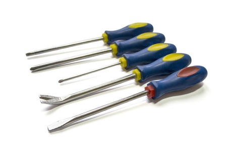 Five different screwdrivers isolated on white backgroundの写真素材