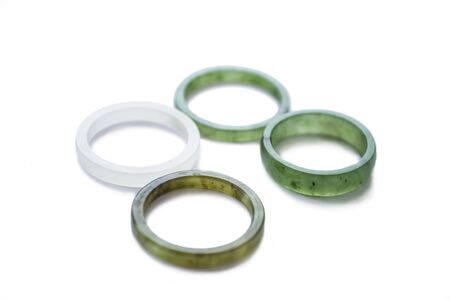 Four nephrite rings isolated on white backgroundの写真素材