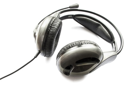Black massive headset isolated over white backgroundの写真素材