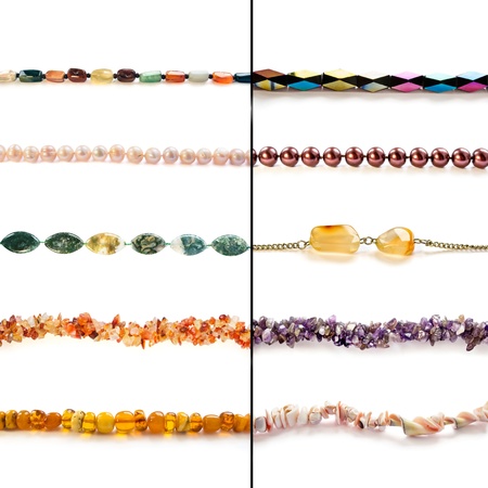 Set of different strings of bead isolated over whiteの写真素材