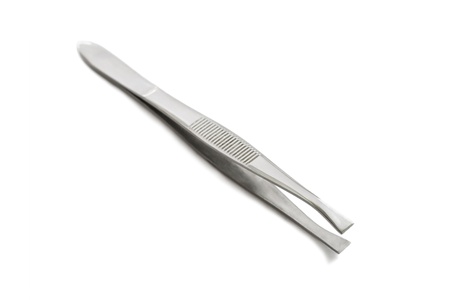 Little metal hair tweezers isolated over white backgroundの写真素材