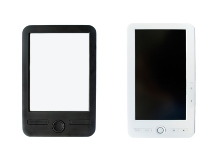 Black and white electronic books isolate over whiteの写真素材