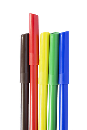 Set of five multicolor felt pens on white backgroundの写真素材