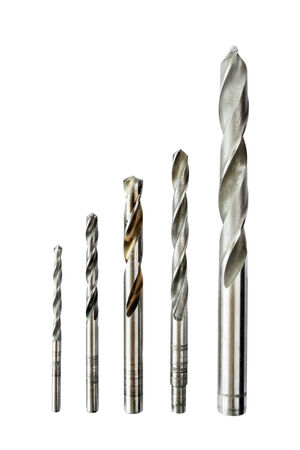 Set of five different drills on white backgroundの写真素材
