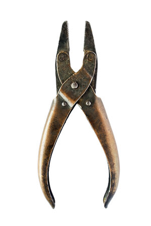 Old rusty vingate pliers isolated over whiteの写真素材