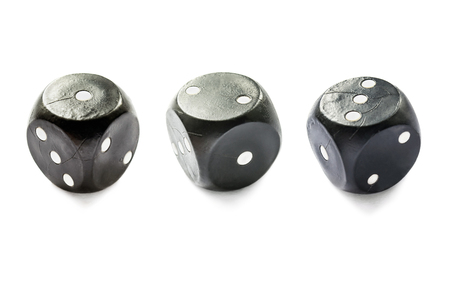 Set of three black dices on white backgroundの写真素材