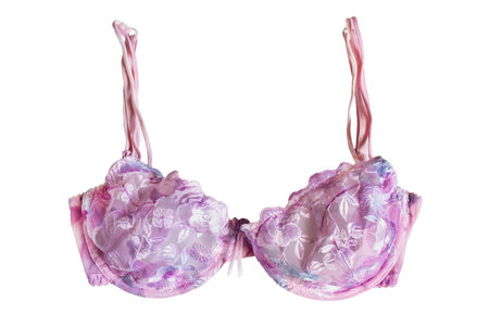 Lacy pink bra on white の写真素材
