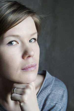 Young european woman closeup self portraitの写真素材
