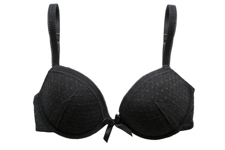 Black velvet bra on white backgroundの写真素材