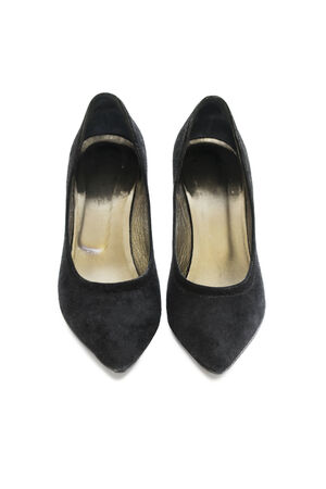 Velvet black classic shoes on white backgroundの写真素材