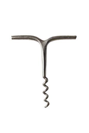 Vintage metal corkscrew on white backgroundの写真素材