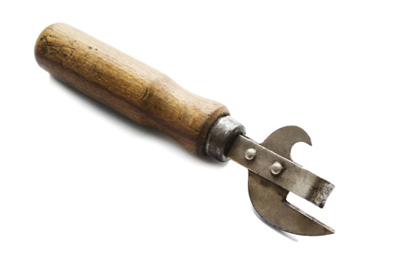 Old opener with wooden handle on white backgroundの写真素材